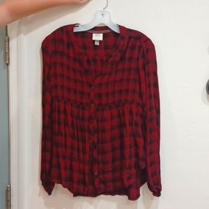 Knox Rose red & black plaid top, elastic at bust, size medium